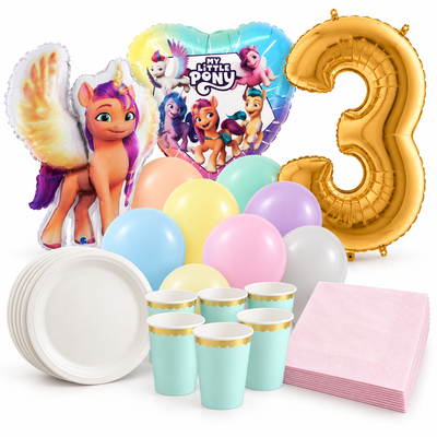 3-årskalas, My Little Pony, kalaspaket, 6 gäster – samlat paketinnehåll
