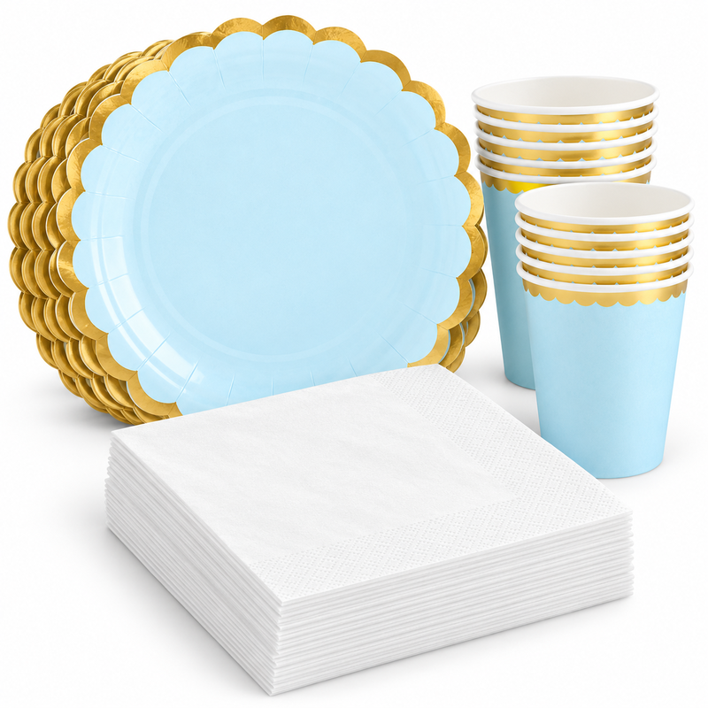 Dop – blått och guld – kompletteringspaket, 12 extra gäster