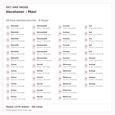 Det här ingår – Satinbandspaket – Havstoner – Maxi – 48 rullar