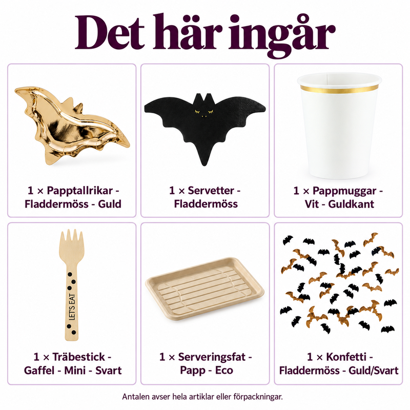 Det här ingår: Fladdermusfika för sex – guldvingar och små bakverk
