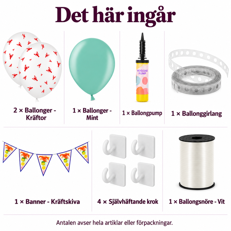 Det här ingår i Kräftpremiär vid entrén – luftfylld ballonggirlang och välkomstbanner