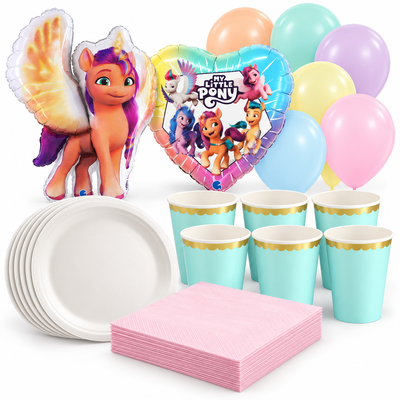 My Little Pony, dukning och ballonger för 6 gäster – samlat paketinnehåll