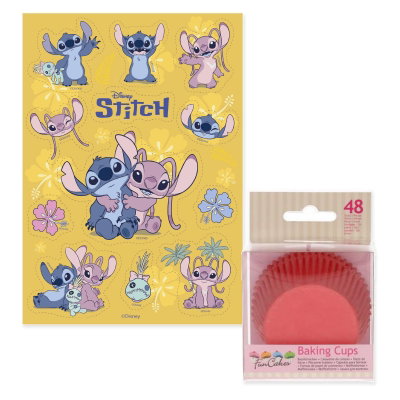 Stitch – muffinspaket med minibilder – för 12 muffins – paketets samlade innehåll