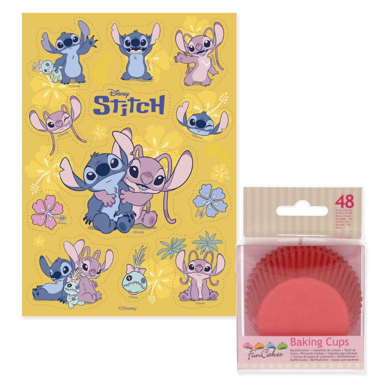 Stitch – muffinspaket med minibilder – för 12 muffins – paketets samlade innehåll