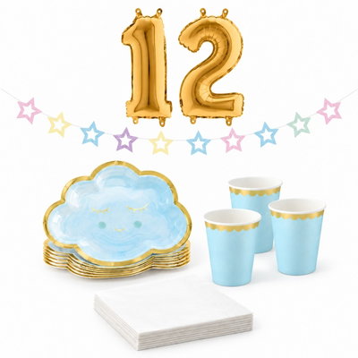 12-årskalas, Pyjamasparty – moln och stjärnor, kalaspaket, 6 gäster – paketets produkter