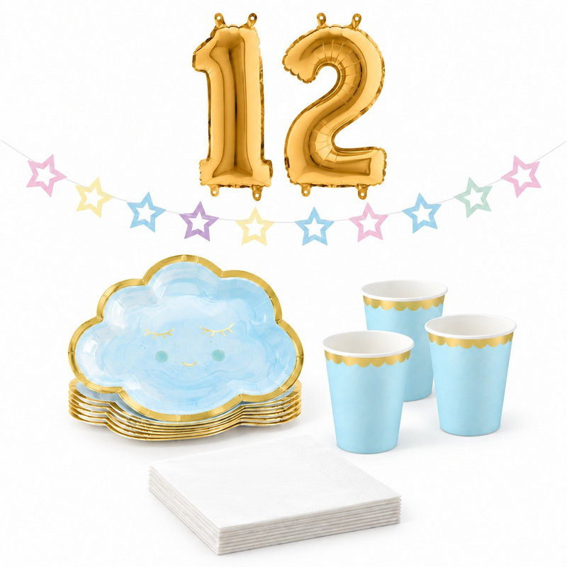 12-årskalas, Pyjamasparty – moln och stjärnor, kalaspaket, 6 gäster – paketets produkter