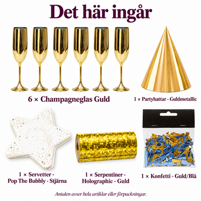 Det här ingår i Guldskålen vid tolvslaget – sex glas och sex hattar