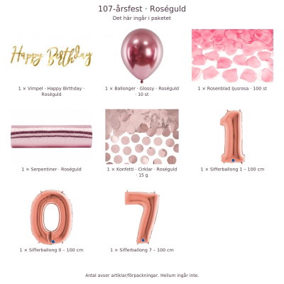 107-års festpaket, Roséguld, Stor – innehåll och antal förpackningar