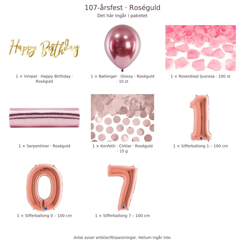 107-års festpaket, Roséguld, Stor – innehåll och antal förpackningar