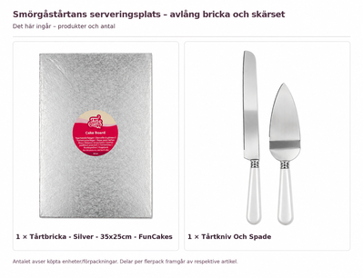 Innehåll och antal: Smörgåstårtans serveringsplats – avlång bricka och skärset
