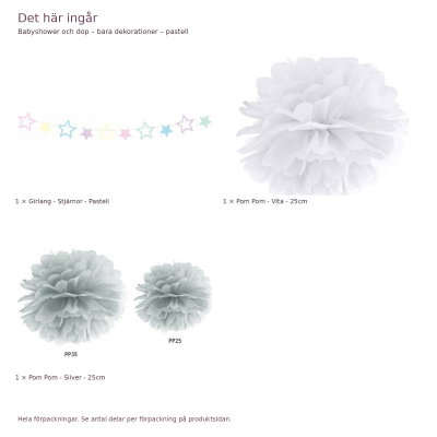 Babyshower och dop – bara dekorationer – pastell – exakt innehåll och antal förpackningar