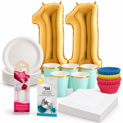 11-årskalas, Bakkalas – dekorera cupcakes, kalaspaket, 6 gäster – samlat paketinnehåll
