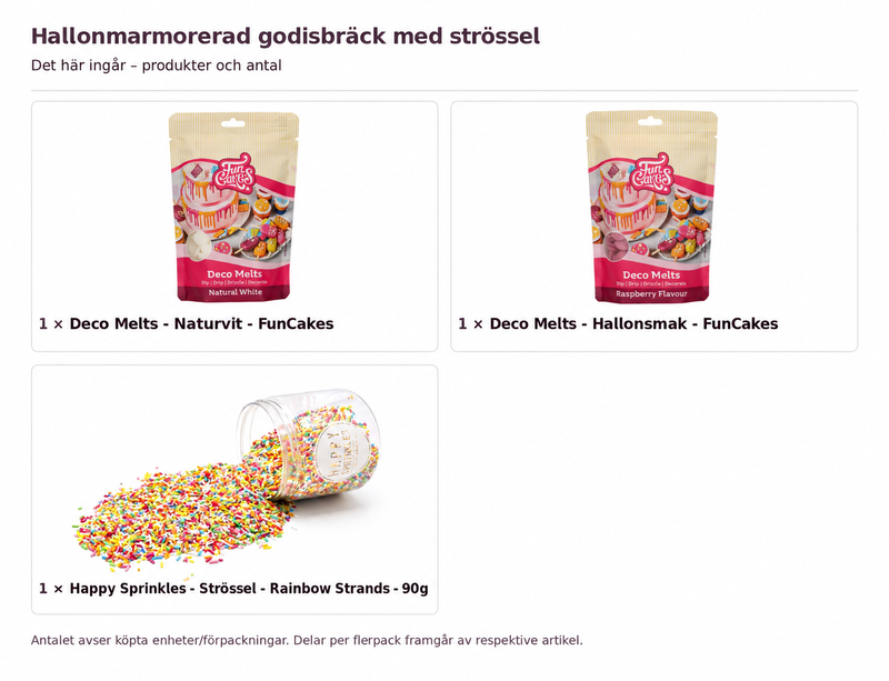 Hallonmarmorerad godisbräck med strössel – innehåll och antal förpackningar