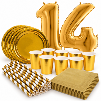 14-årskalas, Guld, kalaspaket, 8 gäster – samlat paketinnehåll