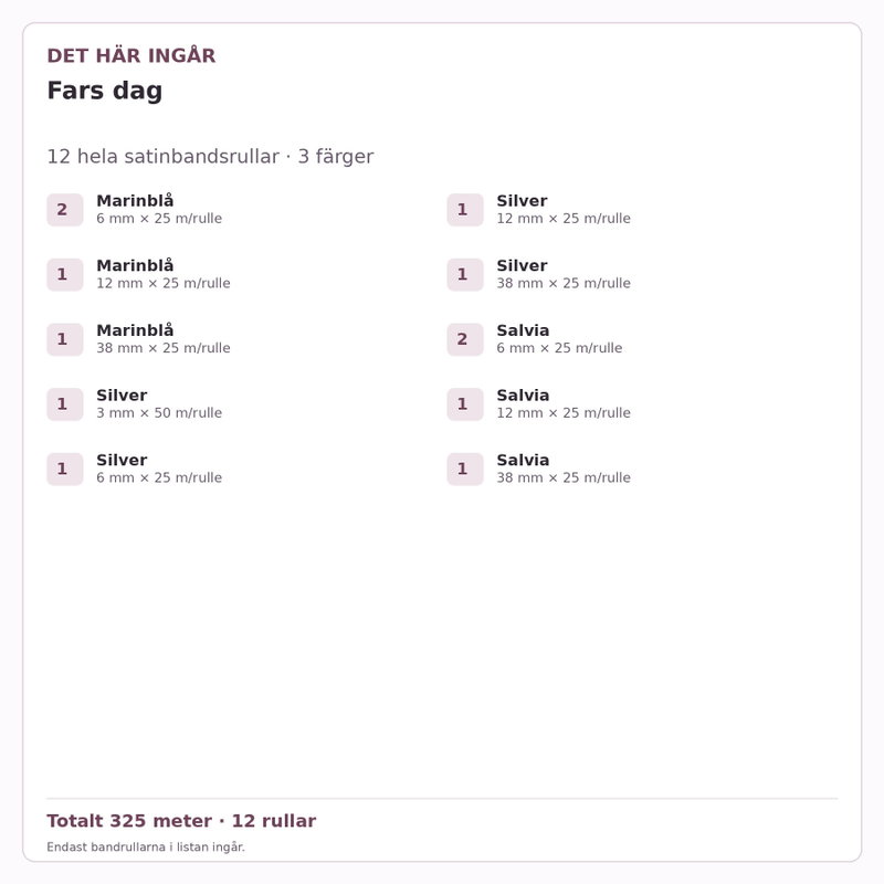 Det här ingår – Satinbandspaket – Fars dag – 12 rullar