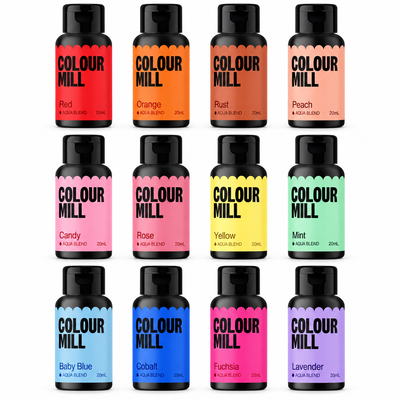 Jenna Rae Cakes, 12 flaskor Colour Mill Aqua Blend à 20 ml