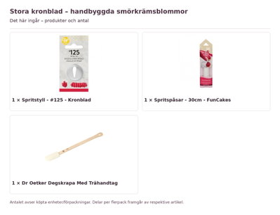 Stora kronblad – handbyggda smörkrämsblommor – innehåll och antal förpackningar