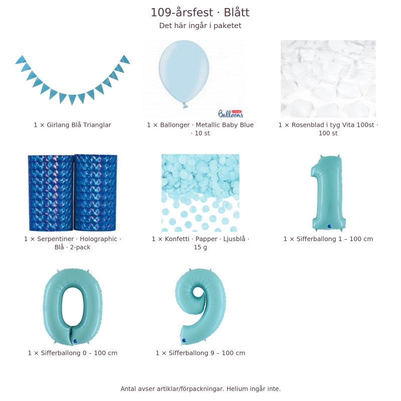 109-års festpaket, Blått, Stor – innehåll och antal förpackningar