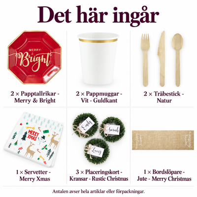 Det här ingår i Företagets jullunch för tolv – röda kuvert och namnkransar