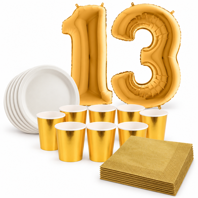 13-årskalas, Vitt och guld, kalaspaket, 6 gäster – samlat paketinnehåll