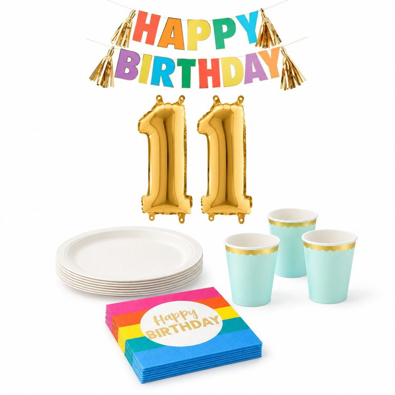 11-årskalas, Festivaltema – regnbåge och fest, kalaspaket, 6 gäster – paketets produkter