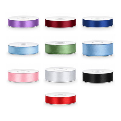 Satinbandspaket – Färgsortiment 12 mm – 10 rullar – hela paketet