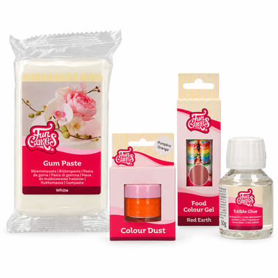 Produktöversikt: Höstlöv i gum paste med pudrade färgskiftningar