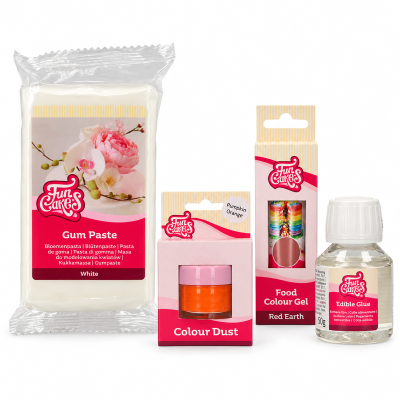 Produktöversikt: Höstlöv i gum paste med pudrade färgskiftningar