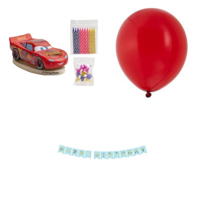 Cars, dekorationspaket med Blixten McQueen och ballonger – sammansatt produktbild