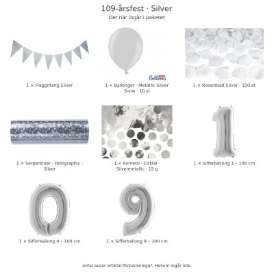 109-års festpaket, Silver, Stor – innehåll och antal förpackningar
