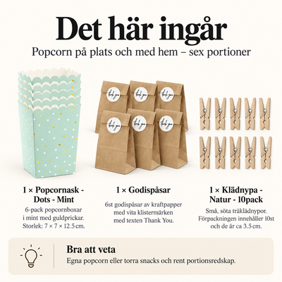 Popcorn på plats och med hem – sex portioner – innehåll