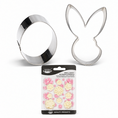 Produktöversikt: Påsktårta med blomklädda ägg och harar