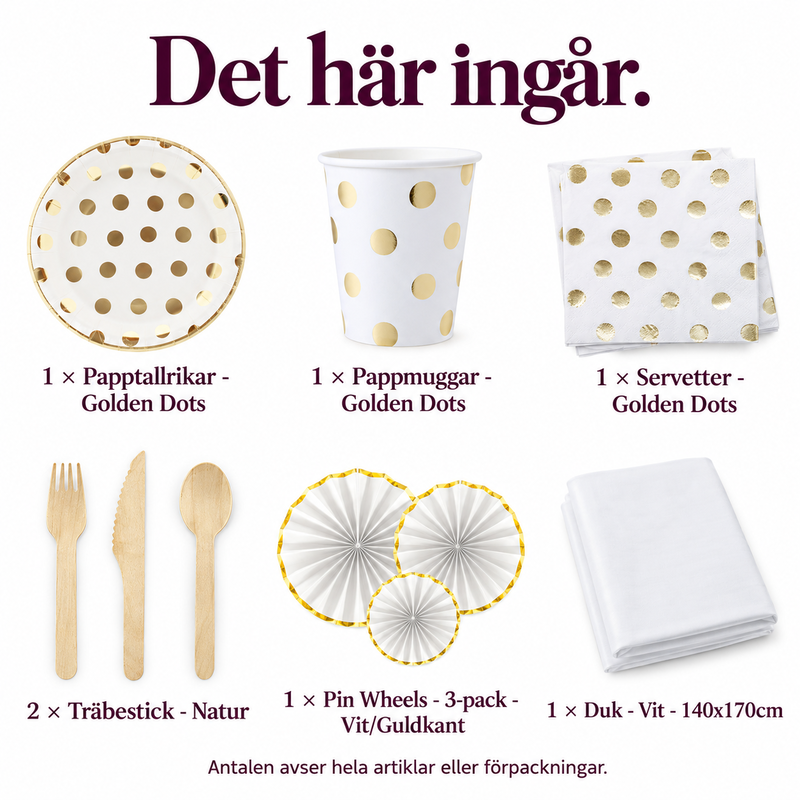 Dopbuffé för åtta – guldprickar från kuvert till vägg