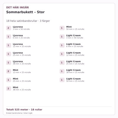 Det här ingår – Satinbandspaket – Sommarbukett – Stor – 18 rullar