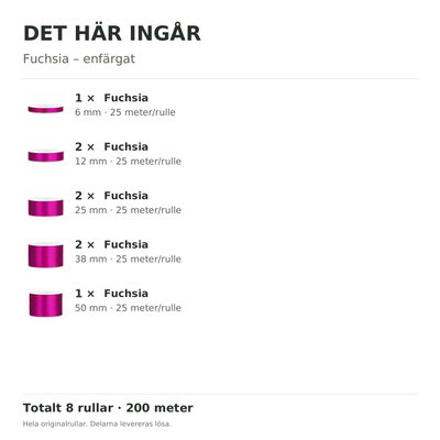 Det här ingår – Satinbandspaket – Fuchsia – 8 rullar