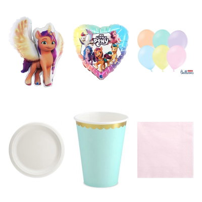 My Little Pony, kalaspaket med dukning och dekorationer, 12 gäster – sammansatt produktbild