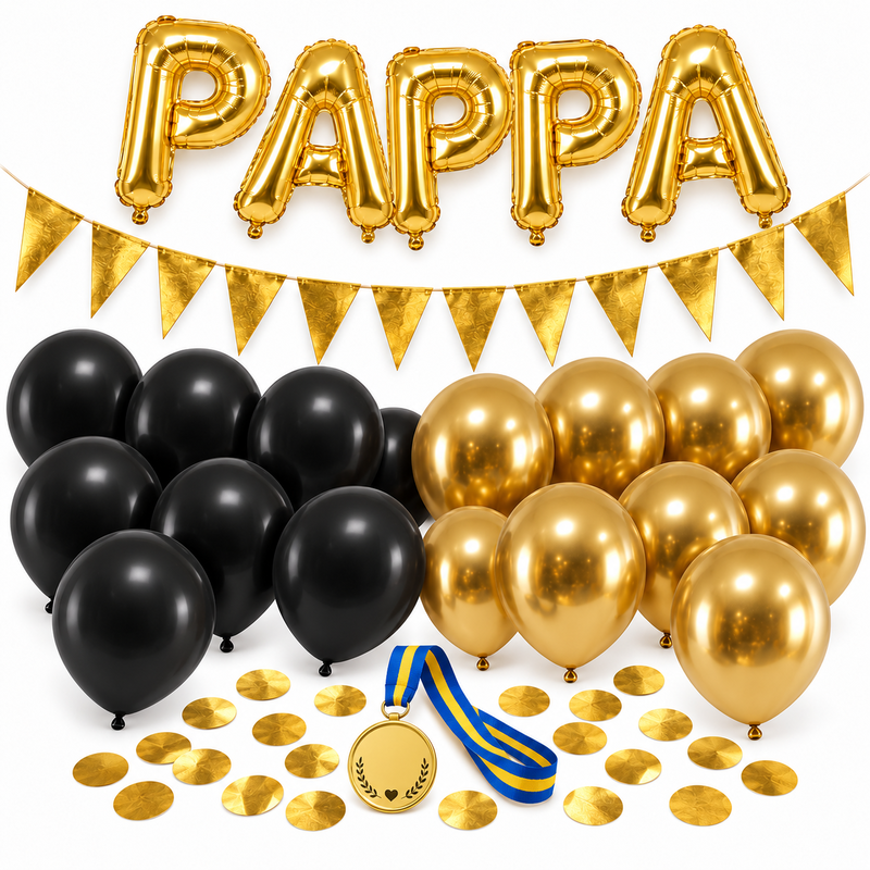 PAPPA – dekorationspaket till fars dag – svart & guld