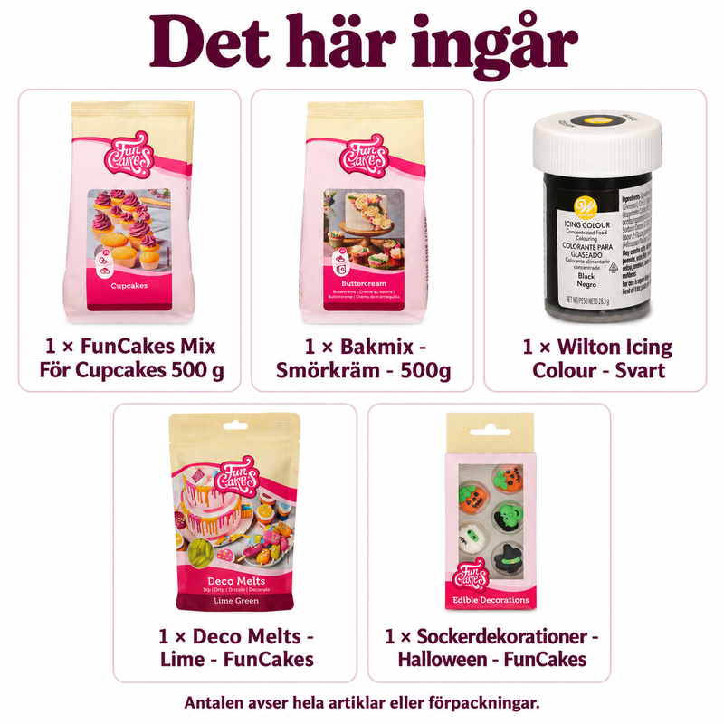 Det här ingår: Häxgrytor av cupcakes med limegrönt dropp