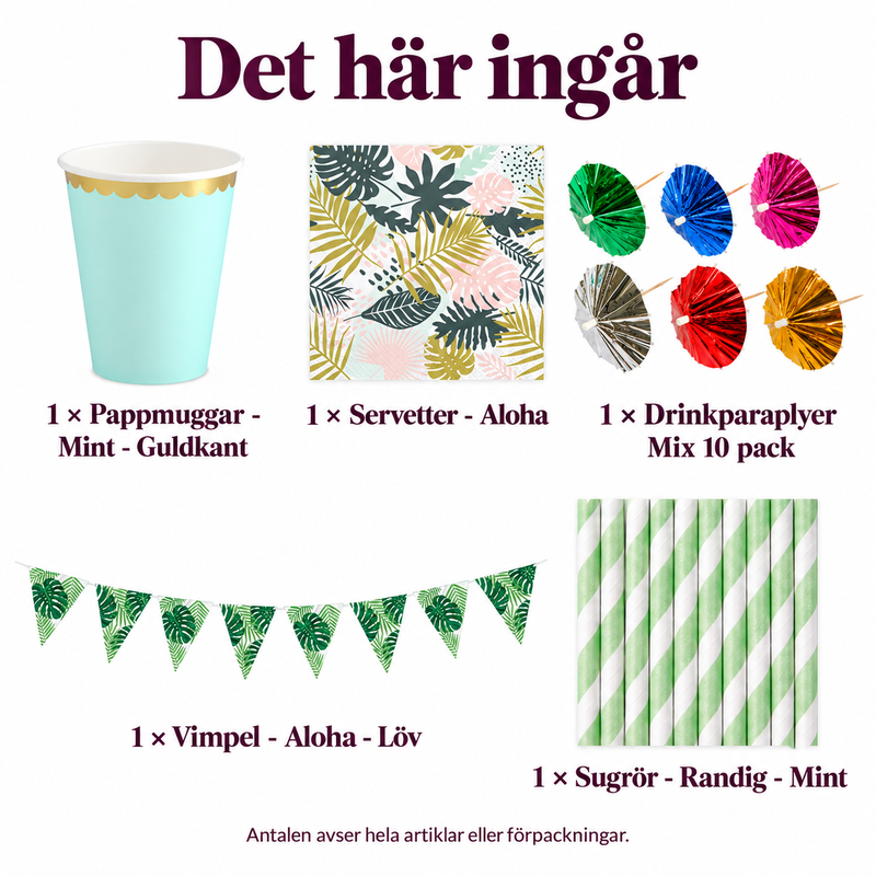 Tropisk mocktailhörna för sex – blad och små paraplyer
