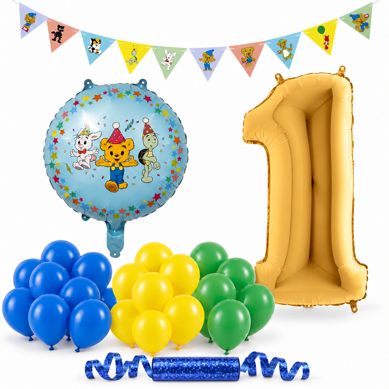 Bamse 1 år – dekorationspaket Klassiker – paketets produkter