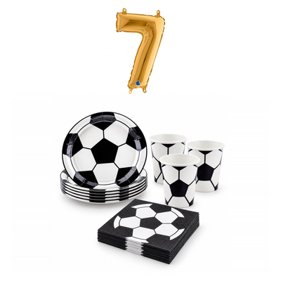 7-årskalas, Fotboll, kalaspaket, 6 gäster – sammansatt bild av paketets produkter