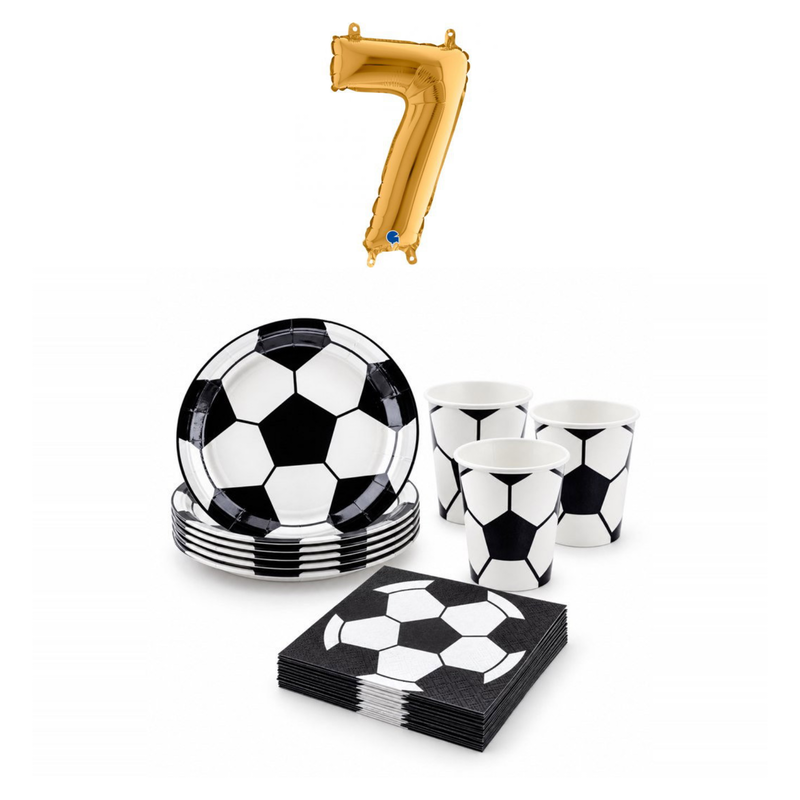 7-årskalas, Fotboll, kalaspaket, 6 gäster – sammansatt bild av paketets produkter