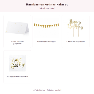 Innehåll och antal: Barnbarnen ordnar kalaset – hälsningar i guld