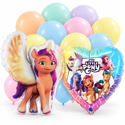 My Little Pony, ballongpaket med Sunny och pastellballonger – samlat paketinnehåll