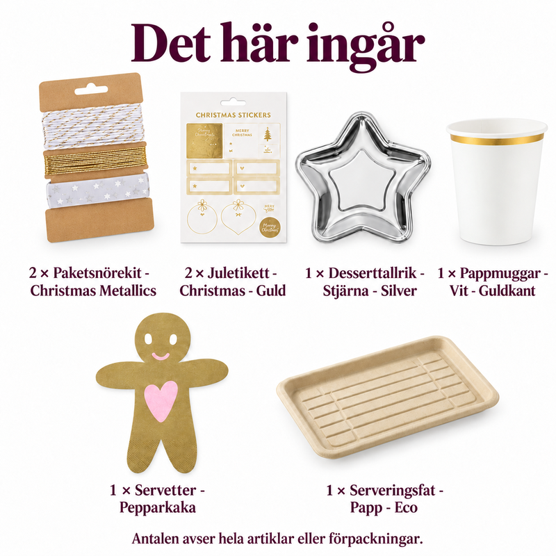Det här ingår i Julklappsinslagning för sex – gemensamt pysselbord med fikapaus