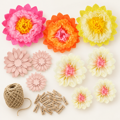 Pappersblomsateljé – vik elva blommor till en gemensam vägg – produktöversikt