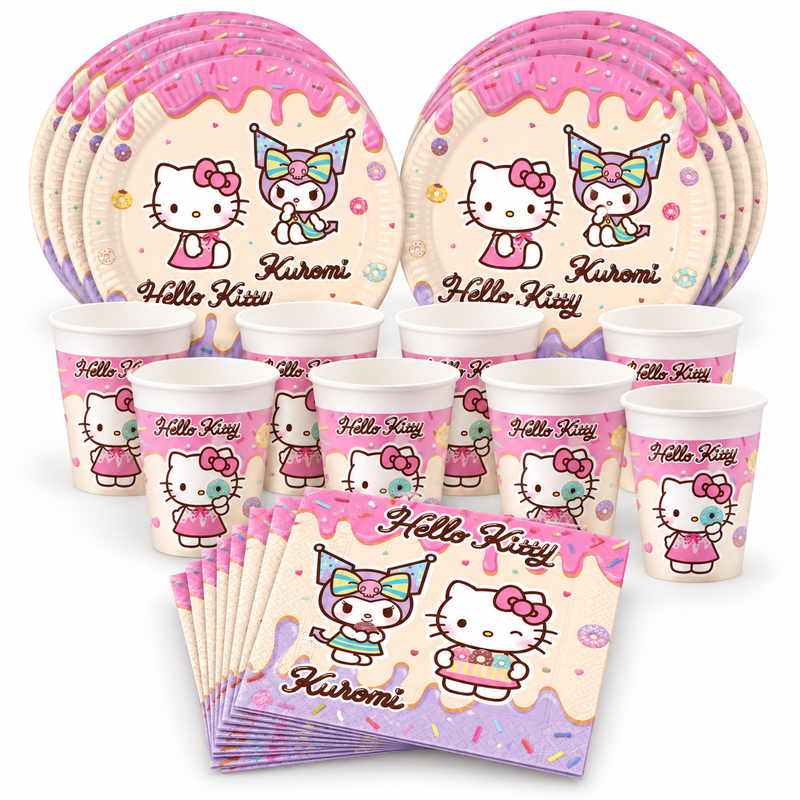 Hello Kitty & Kuromi – dukningspaket för 24 gäster – paketets produkter