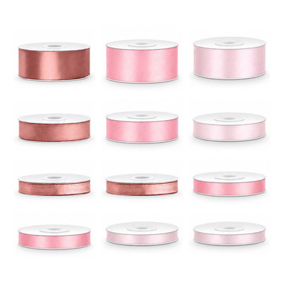 Satinbandspaket – Rosa festbord – 12 rullar – hela paketet
