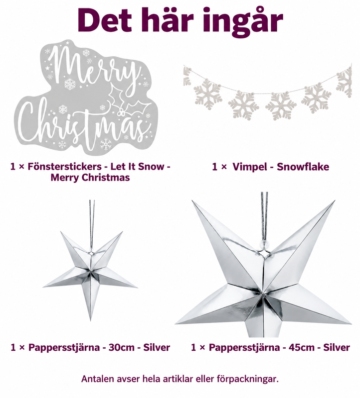 Det här ingår: Det snöiga julfönstret – text, snöflingor och silverstjärnor