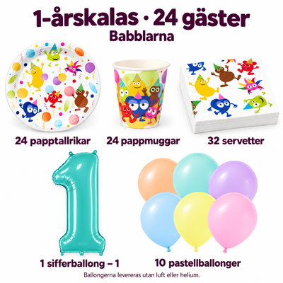 1-årskalas, Babblarna, kalaspaket, 24 gäster – innehåll och antal